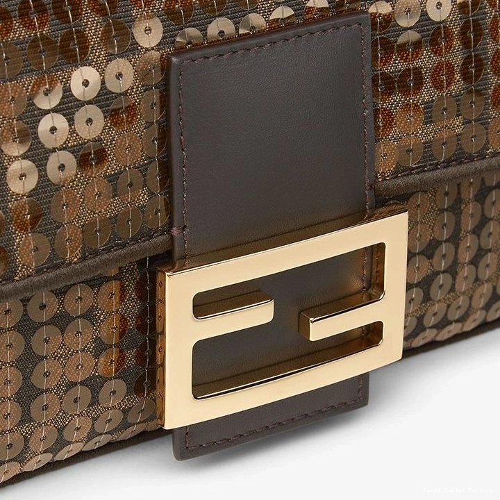Vintage HOT Mini Sequins Fabric Motif Brown FF Fendi Baguette In with Bag 0812